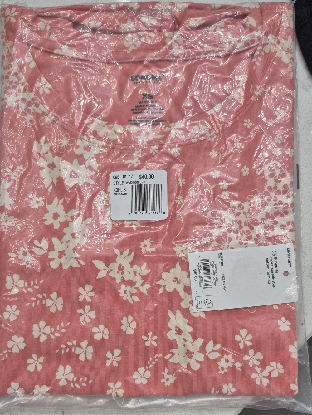 Sonoma Pink Tee DRESS with White Floral Print